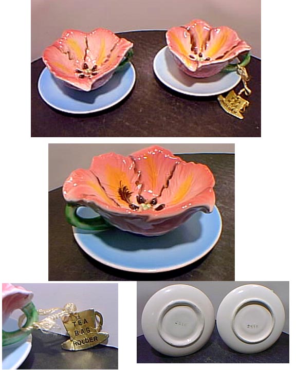Two China Blossom Tea Bag Holders with Tag 